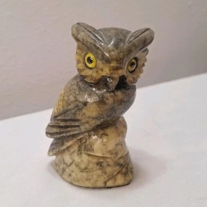 Owl Figurine Carved Marble Stone - Picture 1 of 17