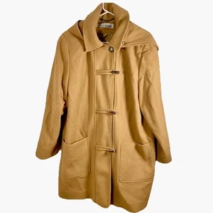 Abrigo de Lona Vintage Alfred Dunner Lana Camel Tostado Con Capucha Toggle Mujer L LEER - Imagen 1 de 14