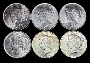 Lotto 6 dollari della pace in argento 1923 non circolati, partono da meno di 40 dollari per moneta! - Foto 1 di 2