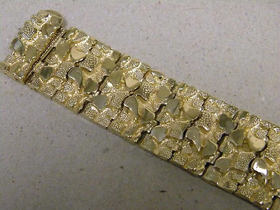 Brazalete pepita grande chapado en oro amarillo para hombre 9 pulgadas de largo 26 mm extra ancho sin identificación Foto 1 de 4