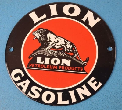 Vintage Lion Gasoline Sign - Gas Service Station Pump Porcelain Advertising Sign - Image 1 of 4