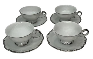 Bristol Nobility Fine China White & Platinum Trim coffee/tea Cups set of 4 - Picture 1 of 10