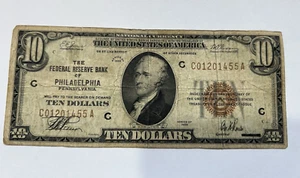1929 $10 Dollar Bill Federal Reserve Bank Philadelphia - Picture 1 of 4