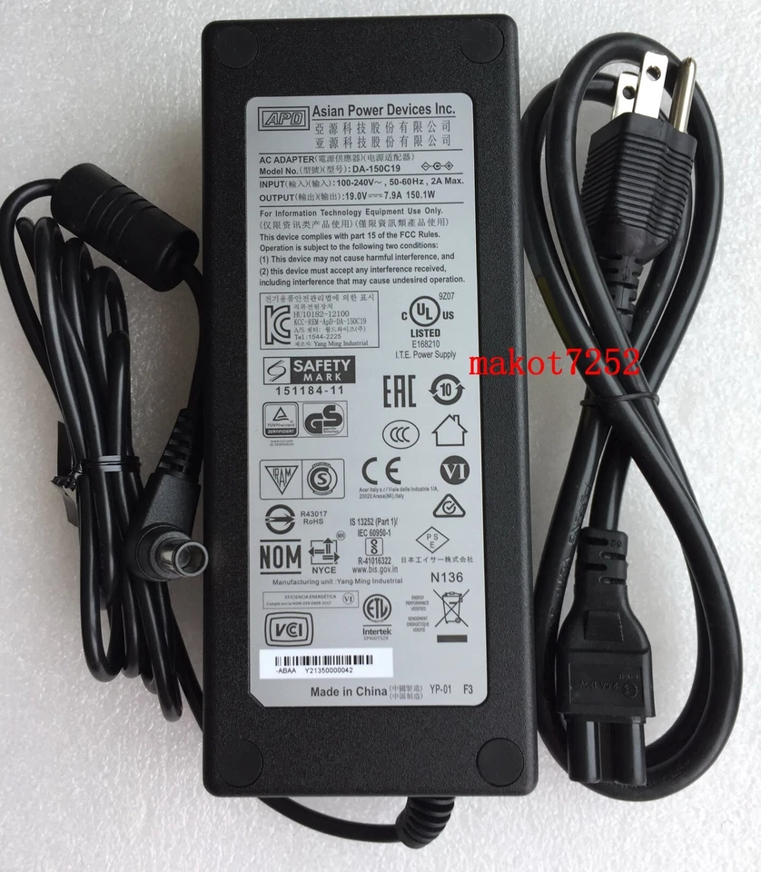 Original OEM APD 19V 7.9A Adapter for Acer Predator XB273U DA-150C19 Monitor