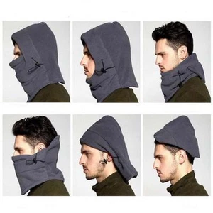 Fleece 6 in 1 Scarf Snood Balaclava Hood Face Mask Neck Thermal Black or Grey UK - Picture 1 of 8