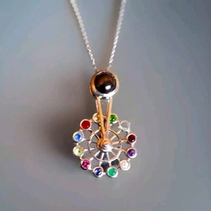 Ferris wheel Multigemstone Pendant Necklace 1.75ctw platinum over sterl silver - Picture 1 of 8