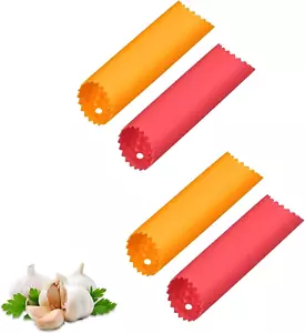 Silicone Garlic Peeler Rollers - 4PCS Easy Skin Remover (Red & Orange) - Picture 1 of 12
