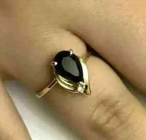 2Ct Pear Cut Simulated Black Diamond Women Engagement Ring14K Yellow Gold Plated