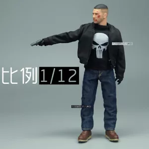 1/12 Punisher T-shirt Short Sleeve Coat Pants Clothes Model F 6" 3A DAM Doll - Picture 1 of 7