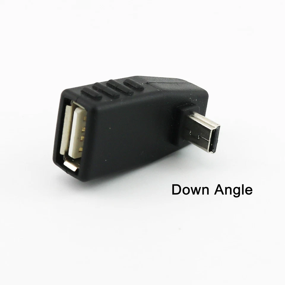 Mini USB 5-Pin B Male Down Angled 90° To USB 2.0 A Female Jack OTG Host Adapter - Image 1 of 4