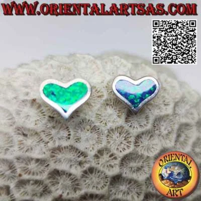 Orecchini Argento 925‰ opale di fuoco blu a forma di cuore largo e montatura lis - Immagine 1 di 4