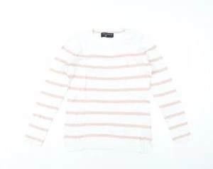 Paul Costelloe Womens White Round Neck Striped Cotton Pullover Jumper Size 10 - Picture 1 of 10