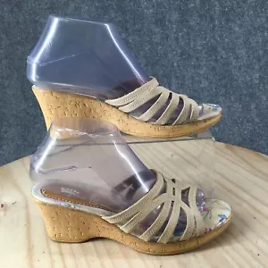 Spring Step Sandals Womens 38 Casual Slip On Wedge Slide Beige Leather Italy - Picture 1 of 17