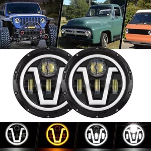 Pair 7 inch LED Headlights DRL Turn Signal For Land Rover Defender 110 90 Rover - Picture 1 of 12