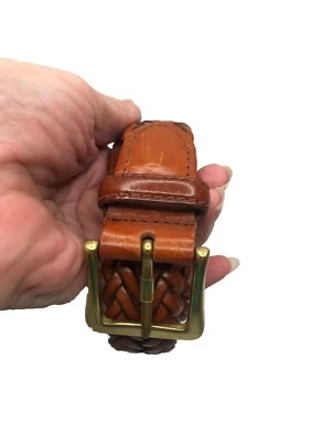 Talbots Women’s Medium Sz 33 Camel Braided Woven Leather Belt - Image 1 of 4