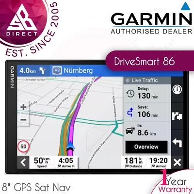 Garmin DriveSmart 86 20.3cm GPS Sat Nav │ Volle Europa Karte │ Stimme Assist│ - Bild 1 von 4