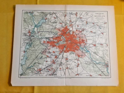 1897 BERLIN Vintage MAP Germany City Surrounding ORIGINAL 11.5 x 9.5 Color C10-7 - Image 1 of 3