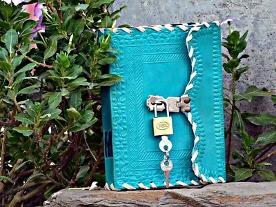 7"x10" Inch Leather Personal TURQUOISE Diary with Lock And Key Notebook Diary - Image 1 of 4