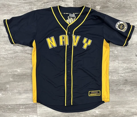 Colosseum Navy Midshipmen Baseball Jersey Blue Yellow Sz L Anchors Aweigh Patch Cover