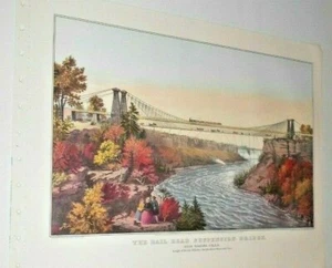 Die Eisenbahn Hängebrücke Niagara ~1952 Currier & Ives Reprint Lithographie - Bild 1 von 1