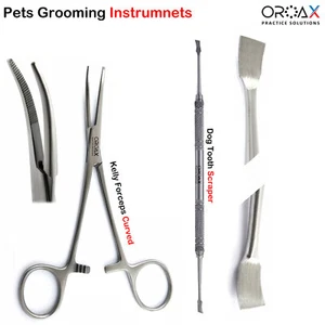 Kit de limpieza de dientes raspador veterinario curvado Kelly pinzas para tirar del pelo de oreja para mascotas - Imagen 1 de 4