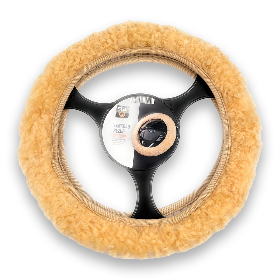 100% Lammfell Lenkradbezug Beige Lenkradschoner Lenkradüberzug Fellbezug 37-39cm - Bild 1 von 1