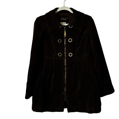 Chaqueta LAL Live A Little Pequeña Marrón Pana Ojales Cintura Alta Cremallera Frontal Foto 1 de 4