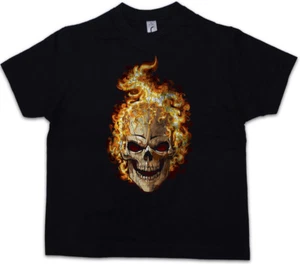 BURNING SKULL II Kids Boys T-Shirt Dead Tattoo Art Rockabilly Skeleton Artist - Picture 1 of 1