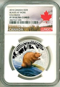 2015 Canada S$20 Beaver At Work Colorized NGC PF70 Ultra Cameo Box COA & OGP - Picture 1 of 5
