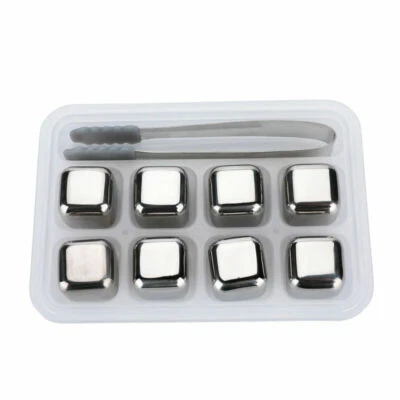 8PCS Stainless Steel Chilling Stones Rocks Reusable Ice Cubes with Tongs USA - Image 1 of 4