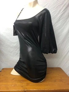 Black Dress UK 10 asymmetric Mini Dress Leg Avenue Retro 1970's look NWT - Picture 1 of 5
