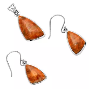 Natural Red Sponge Coral 925 Sterling Silver Pendant Earrings Jewelry Set T-1002 - Picture 1 of 8