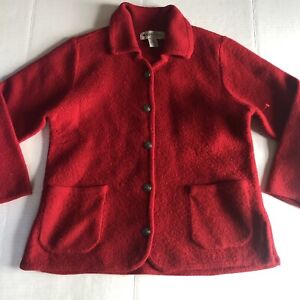 Appleseeds 100% Wool Red Thick Warm Cardigan Sweater Sz PM A2115