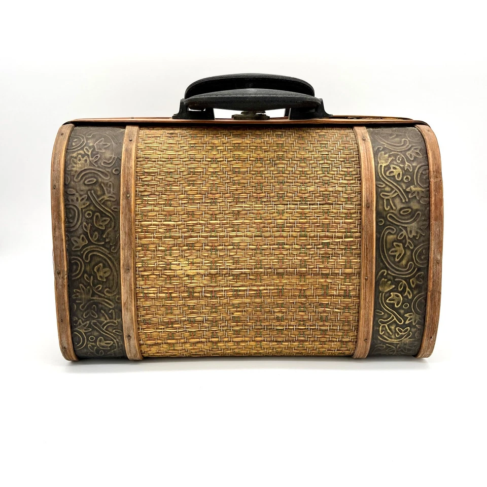 Wicker Suitcase Decorative Box Vintage Style Storage Trunk Small Luggage Purse - Image 1 of 4