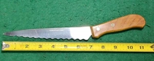 Vintage 7" Lg. Wavy Serrated Offset Knife, With Wood Handle From Japan - Picture 1 of 12
