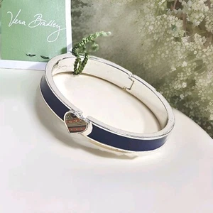 NWT Signed Vera Bradley "Marina Paisley" Heart Bangle Bracelet Silver & Blue   - Picture 1 of 16