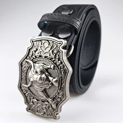 西部皮带手工表带男式全粒面皮革 + 扣牛仔牛仔牛仔牛仔腰带 — 第 1/4 张图片