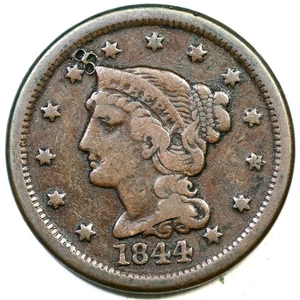 1844/81 N-2 Braided Hair Large Cent Coin 1c - Picture 1 of 2
