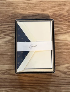 Crane & Co. umrandet 10 Karten & Umschläge blau ecruweiß Kinderoptik Fleur de Lis - Bild 1 von 6