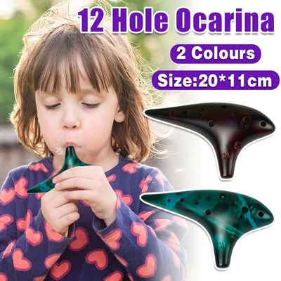 Ocarina Instrument 12 Hole Alto Model Blue Ceramic Flute with Chart for Beginner - image 1 of 4