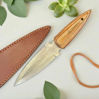 Tactical Dagger Knife | Damascus Steel | Premium Wood Handle | Handmade | D848 - Image 1 of 4