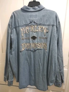 Vintage Harley-Davidson Embroidered Denim Shirt Long Sleeve Button Up - Picture 1 of 12