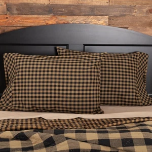 Primitive Standard Pillow Case Set of 2 Black Check Bedroom Decor VHC Brands - Picture 1 of 5