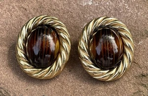 Vintage Christian Dior Ohrringe Ohrclips mit Schmuckstein vergoldet (AT 694) - Picture 1 of 4