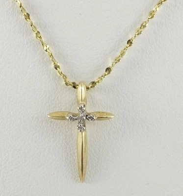 Collar Cadena Oro Amarillo 14K 18" +3/4" Cruz con Colgante Diamantes 3.1g Foto 1 de 4