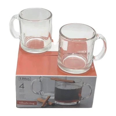 Набор из 4 прозрачных стеклянных кофейных кружек Libbey Robusta с ручкой посуда 13 унций - Изображение 1 из 4