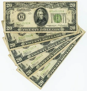 FR #2054B $20 1934 (5) Banconote della Federal Reserve New York DC-6336 - Foto 1 di 3