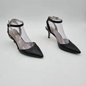 Louis Et Cie Heels Women 9.5 M Black Leather Stiletto Pointed Almond Shoes Ankle - Picture 1 of 11