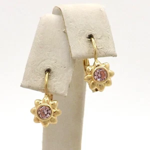 Solid 18k Gold Pink Flower Leverback Italian Earrings 750 October Birthstone New - Picture 1 of 5