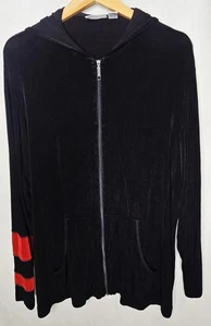 Chicos Travelers Womens Jacket Full Zip Slinky Stretch USA Black w/ Red Size 3 - Picture 1 of 6